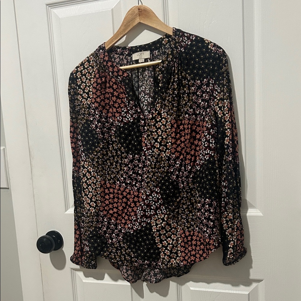 LOFT Black and Pink Floral Blouse